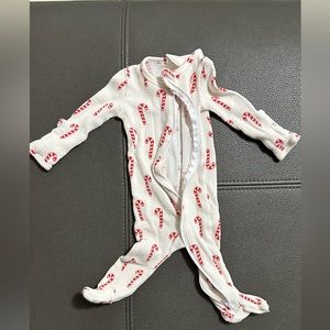 Spearmint love candy cane pj footie onesie with mittens.